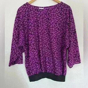 Womens Blouse Purple and Black Size Large 3/4 Sleeve Lind Clare